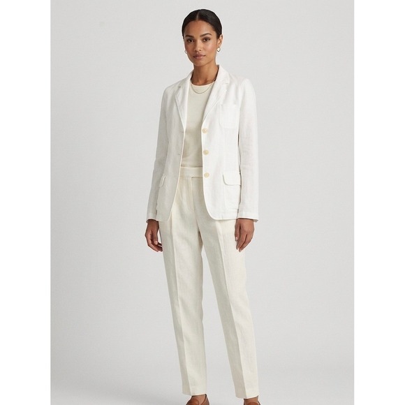 Lauren Ralph Lauren Jackets & Blazers - Lauren Ralph Lauren White 100% Linen Blazer Jacket 3 Button Classic Size 12